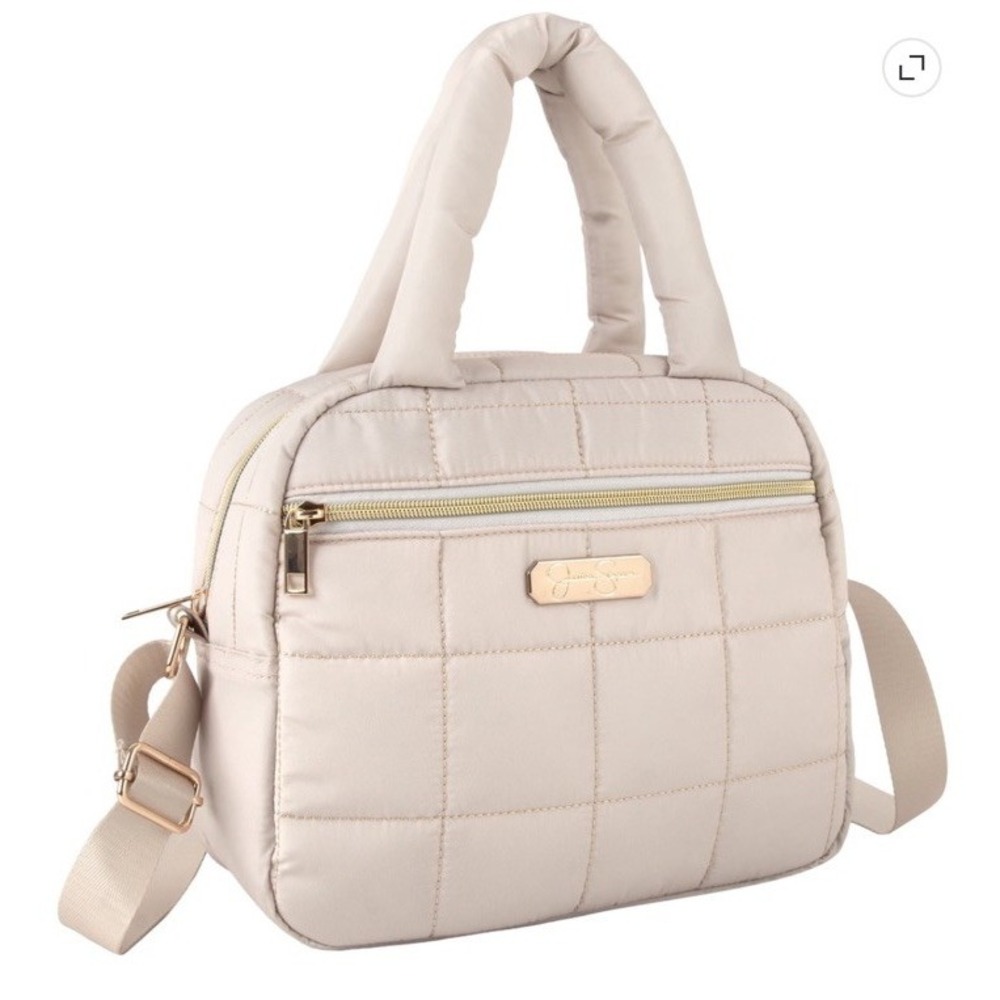 Jessica Simpson Beige Quilted Insulated Lunch Bag PEVA Lining Zipper